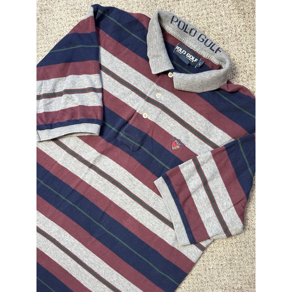 Ralph Lauren Polo Golf Men's Large Short Sleeve Shirt Shield Crest Striped VTG